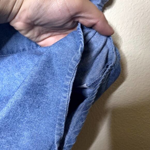 Brandy Melville Peyton Denim Crop Top Short Sleeve Blue Cotton Button-Front Sz S - Picture 9 of 13